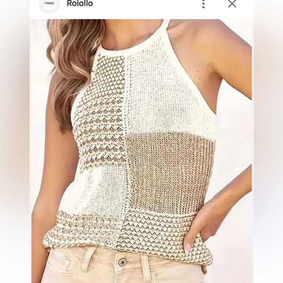 By Anthropologie Elliotte Lurex Sweater Tank Tie Strap Neutral Metallic Size XL - Picture 3 of 13